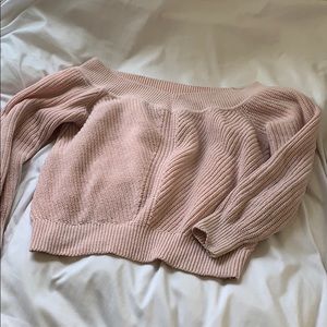 pink off the shoulder knit sweater Abercrombie